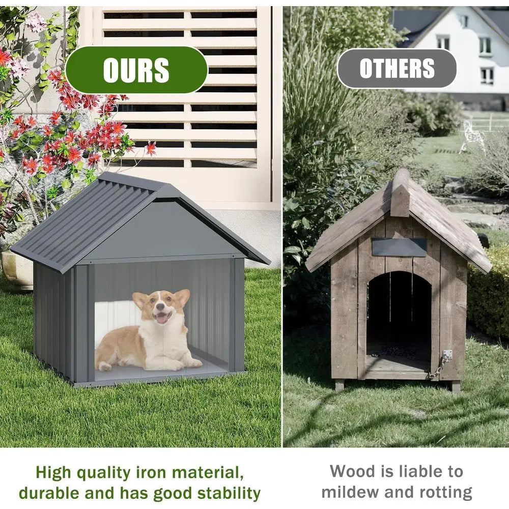 30 Inch Outdoor Dog House With Door Curtain Weatherproof Puppy Shelter Anti‑Chewing Iron Frame For Medium Large Dogs Sturdy Long‑Lasting Dog Tent
