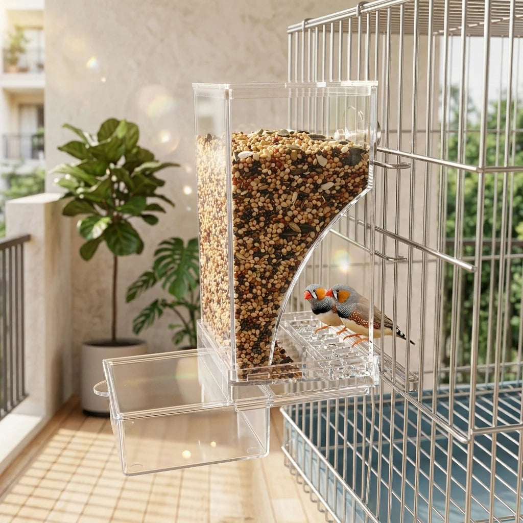No Mess Clear Acrylic Bird Cage Feeder