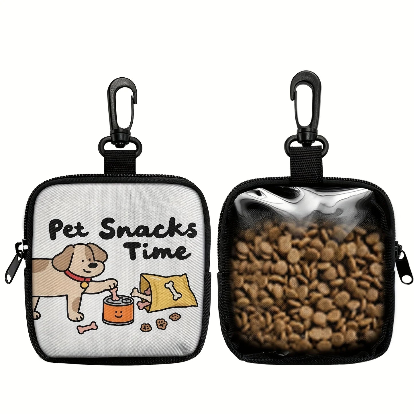 1pc Dog Print Dog Treat Bag with Hook and Zipper - Pet Training Set, Puppy Pet