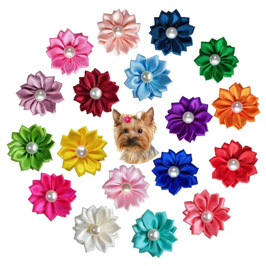 20Pcs Flower Dog Hair Bows Rubber Band Dog Accessories