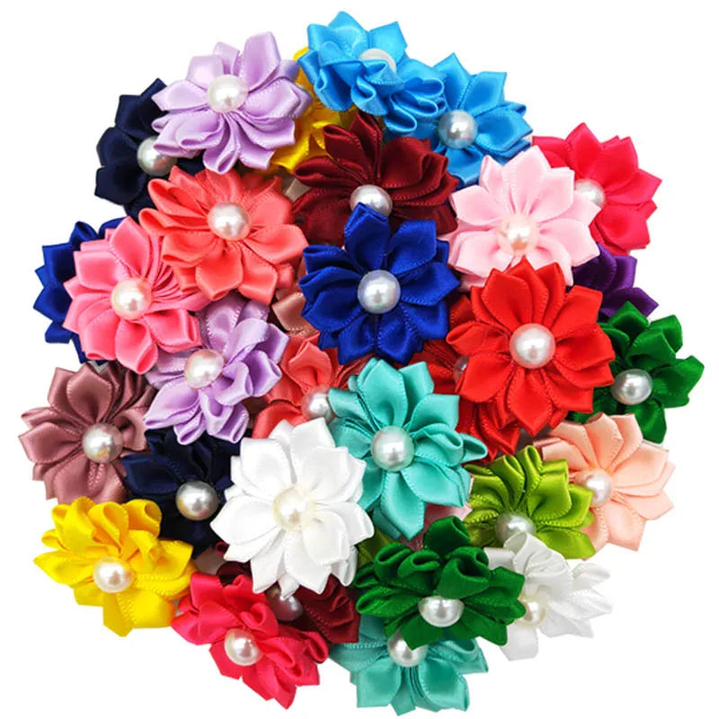 20Pcs Flower Dog Hair Bows Rubber Band Dog Accessories