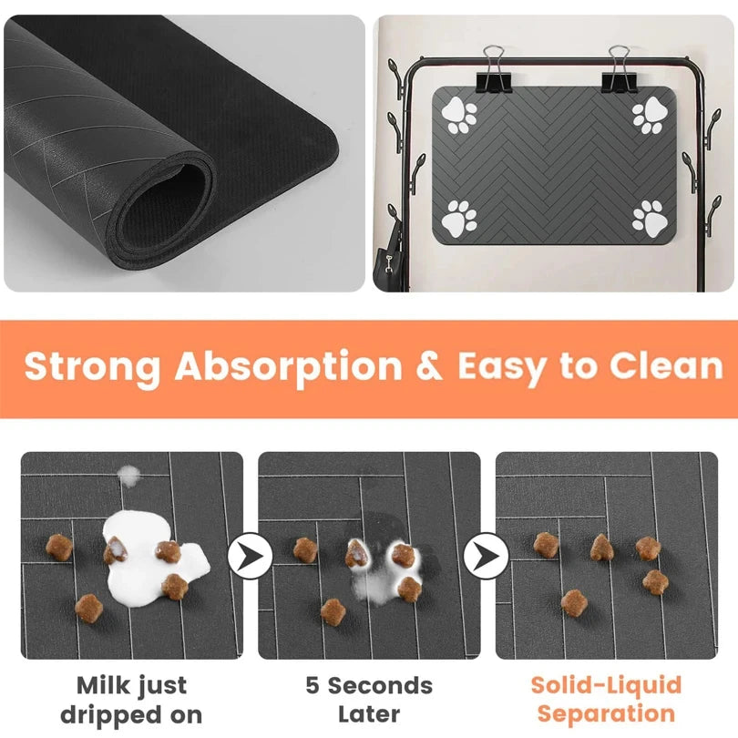 Pet Feeding Pet Placemat for Food and Water Bowl, with Waterproof Rubber Backing, Quick Dry Water Mat for Dog Cat