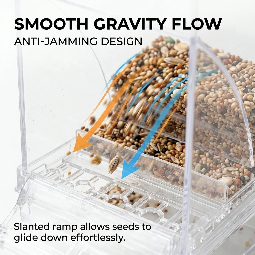No Mess Automatic Bird Feeder Clear Acrylic Seed Dispenser