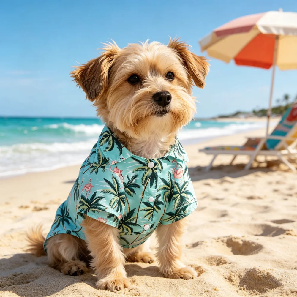 1pc Spring, Summer, Autumn, and Fall Cat and Dog Hawaiian Baseball Short Sleeve Shirts with Leaf and Animal Print Pet Shirts