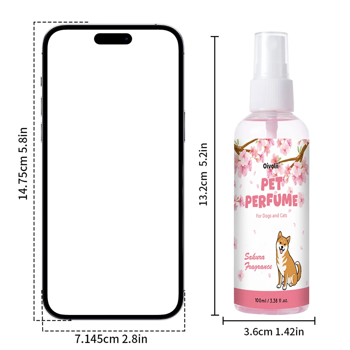 Pet Perfume Spray Natural Sakura Blossom Scent Long-lasting Fragrance Alcohol-free & Mild Odor Removal Suitable for Dogs and Cat