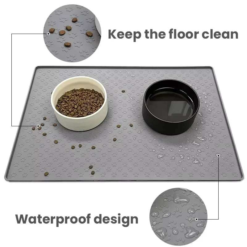 Cat 3 Bowls in 1 Raised Feeder with Silicone Food Mat 15-Degree Tilt Elevated Wood Stand 3 Stainless Steel Bowls