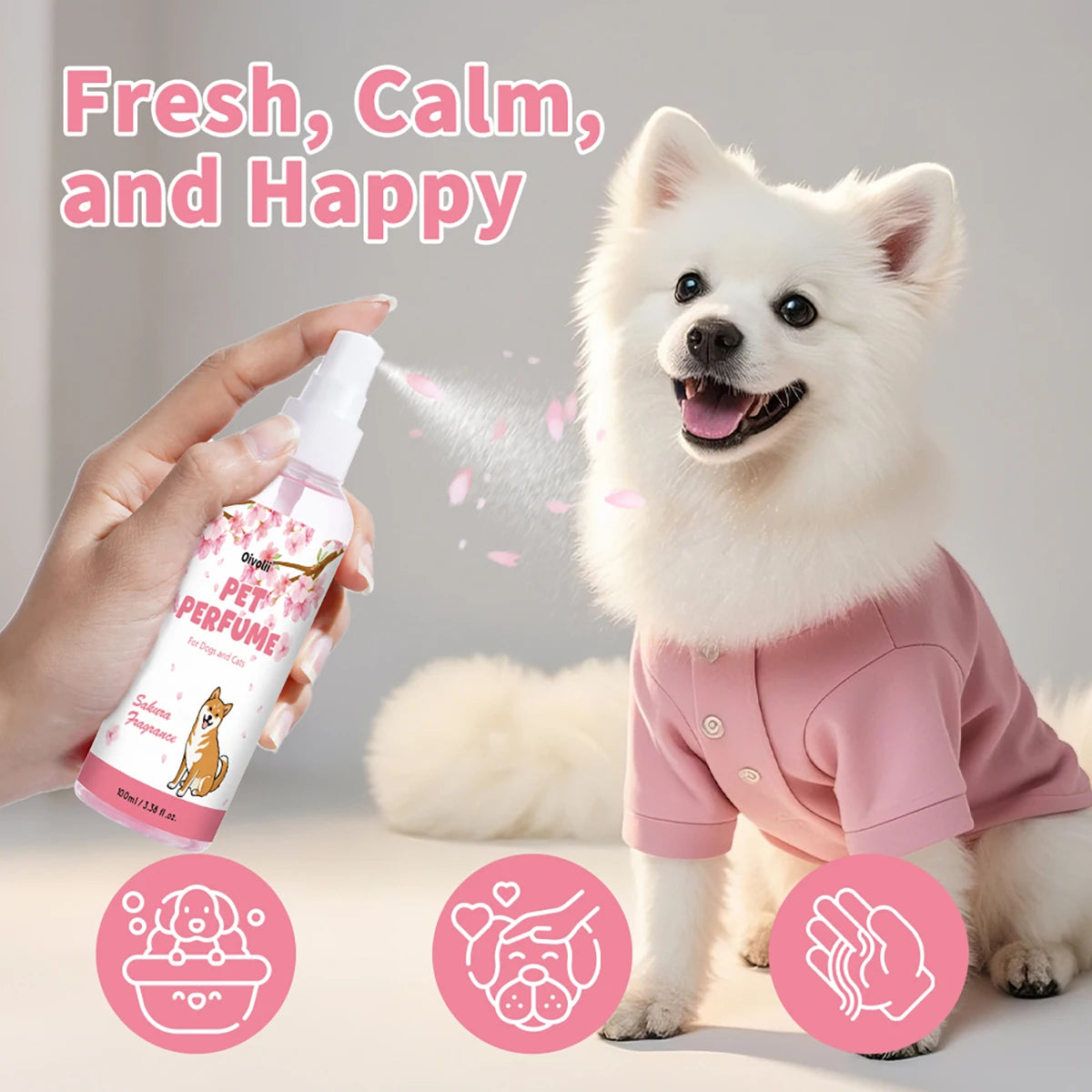 Pet Perfume Spray Natural Sakura Blossom Scent Long-lasting Fragrance Alcohol-free & Mild Odor Removal Suitable for Dogs and Cat