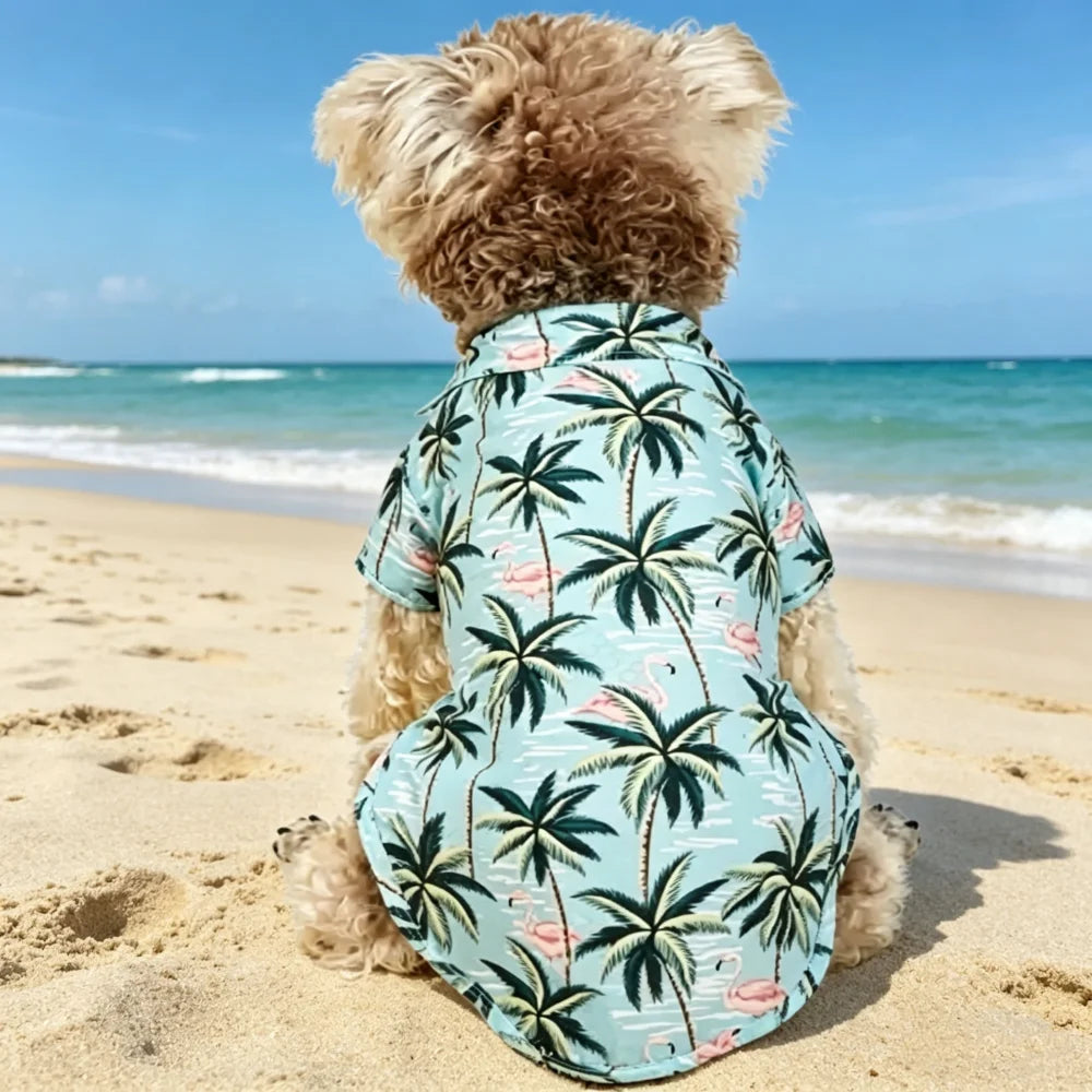 1pc Spring, Summer, Autumn, and Fall Cat and Dog Hawaiian Baseball Short Sleeve Shirts with Leaf and Animal Print Pet Shirts