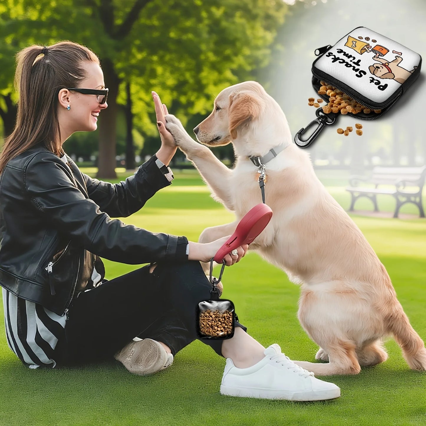 1pc Dog Print Dog Treat Bag with Hook and Zipper - Pet Training, Puppy Pet Training Walking Bag, Dog Training Accessories