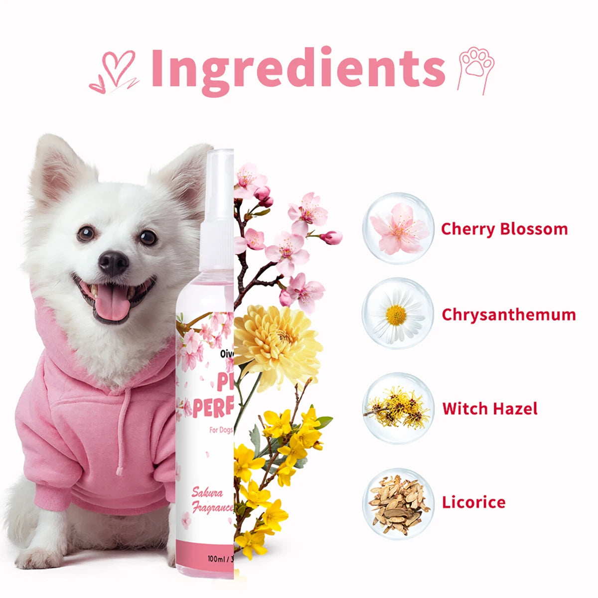 Pet Perfume Spray Natural Sakura Blossom Scent Long-lasting Fragrance Alcohol-free & Mild Odor Removal Suitable for Dogs and Cat