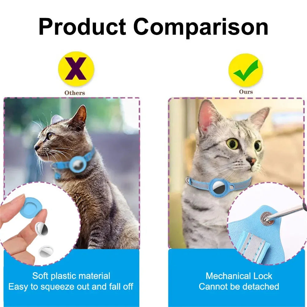 Reflective Cat Collar w/Apple Air Tag Holder Designed for Kitty Safety