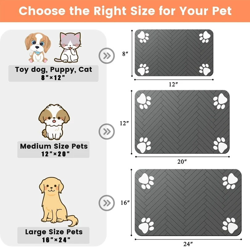 Pet Feeding Pet Placemat for Food and Water Bowl, with Waterproof Rubber Backing, Quick Dry Water Mat for Dog Cat
