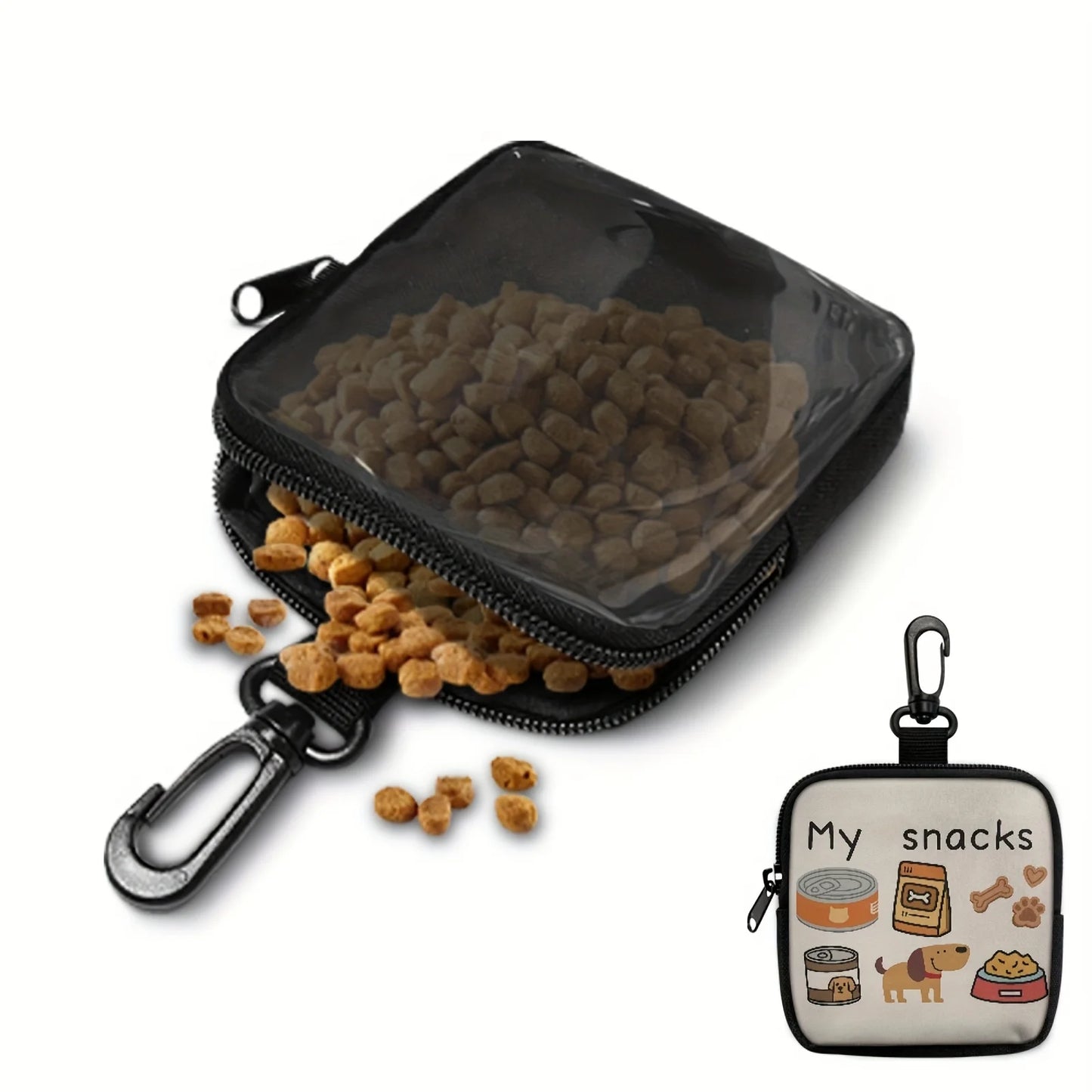 1pc Dog Print Dog Treat Bag with Hook and Zipper - Pet Training, Puppy Pet Training Walking Bag, Dog Training Accessories