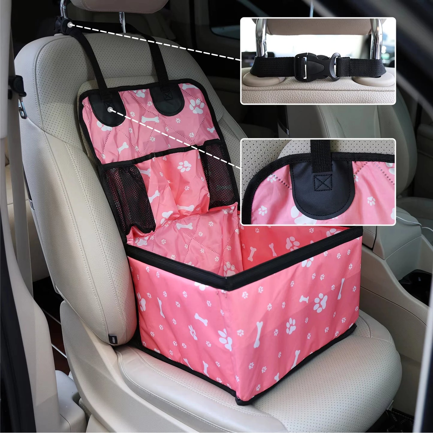 Dog Car Seat with Storage Pocket, Travel Dog Bag Cover Folding Hammock Pet Carriers and Travel Gear for Small Medium Dog Supplies