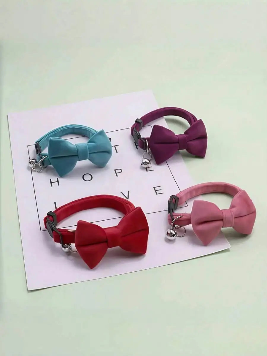 1pc Fashionable Adjustable Pet Collar, Multi-Color, With Bell And Bow Tie - Suitable For Cats And Small Dogs