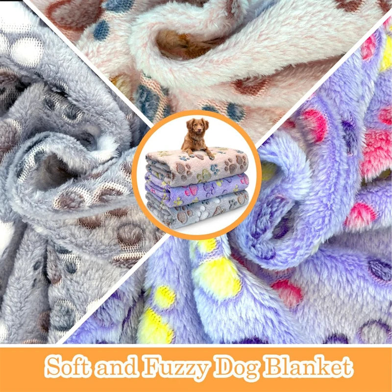 Pet Blanket Cute Dog Paw Print Blanket Pet Mat Warm Comfortable Blanket for Cat Dogs Soft Fluffy Pet Mat Flannel Dog Blankets