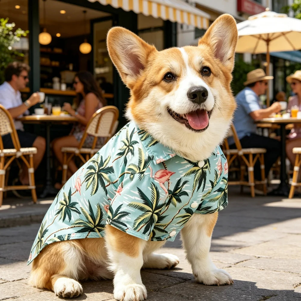 1pc Spring, Summer, Autumn, and Fall Cat and Dog Hawaiian Baseball Short Sleeve Shirts with Leaf and Animal Print Pet Shirts