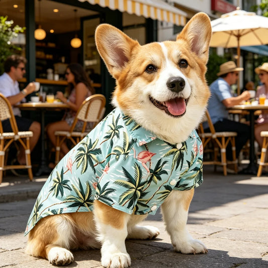 1pc Spring, Summer, Autumn, and Fall Cat and Dog Hawaiian Baseball Short Sleeve Shirts with Leaf and Animal Print Pet Shirts