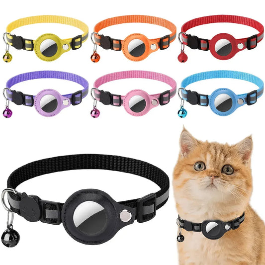 Cat Air Tag Holder Collar Breakaway Reflective Strips Adjustable Kitten Collar Waterproof Cat Bell Collar Pet Air Tag Case