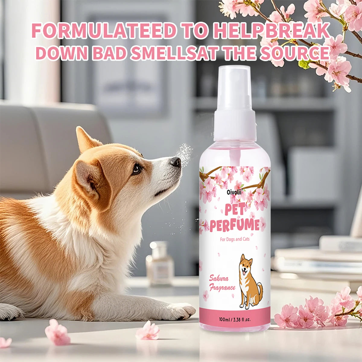 Pet Perfume Spray Natural Sakura Blossom Scent Long-lasting Fragrance Alcohol-free & Mild Odor Removal Suitable for Dogs and Cat