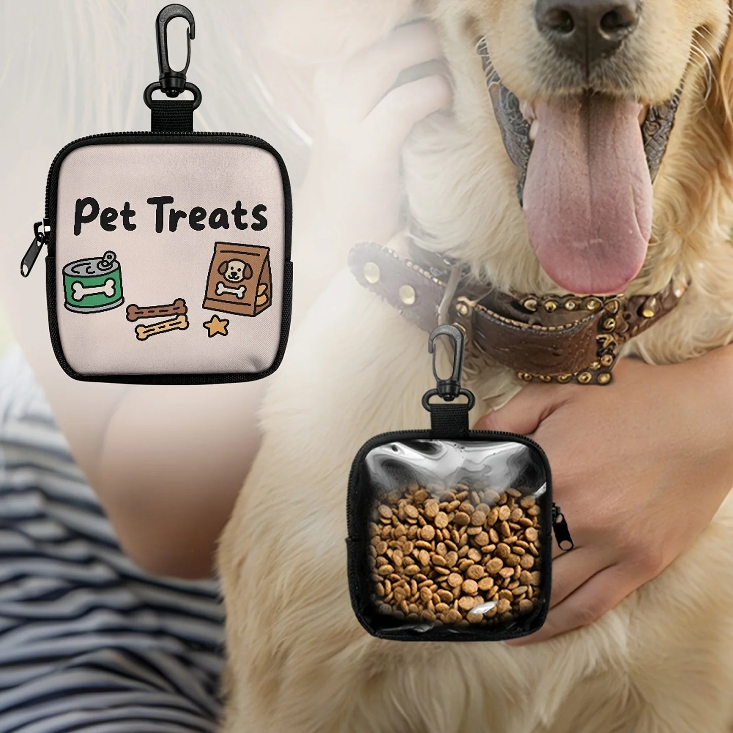 1pc Dog Print Dog Treat Bag with Hook and Zipper - Pet Training, Puppy Pet Training Walking Bag, Dog Training Accessories