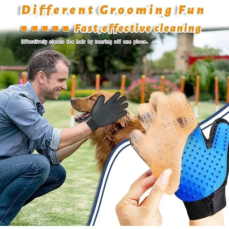 Pet Grooming Kit for Dog Cat and Rabbit Fur, 2 Sided Grooming Brush Bath Cleaning Glove De-Shedding De-Matting Pet Hair