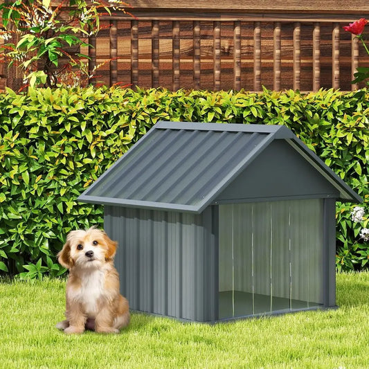 30 Inch Outdoor Dog House With Door Curtain Weatherproof Puppy Shelter Anti‑Chewing Iron Frame For Medium Large Dogs Sturdy Long‑Lasting Dog Tent