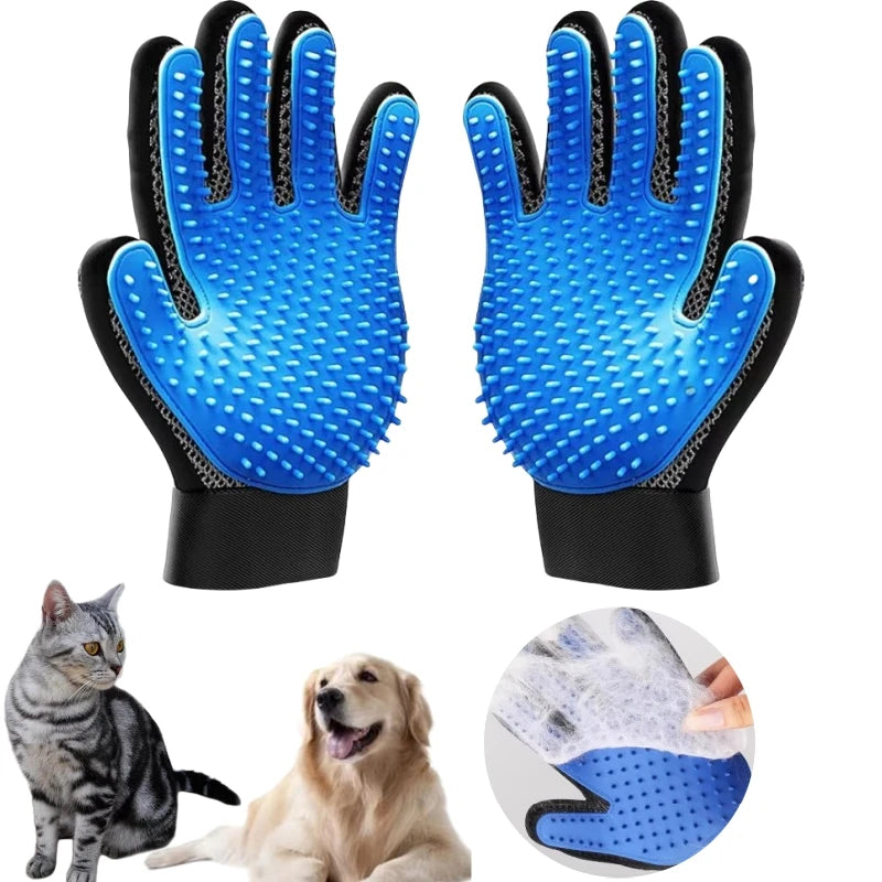 Pet Grooming Kit for Dog Cat and Rabbit Fur, 2 Sided Grooming Brush Bath Cleaning Glove De-Shedding De-Matting Pet Hair