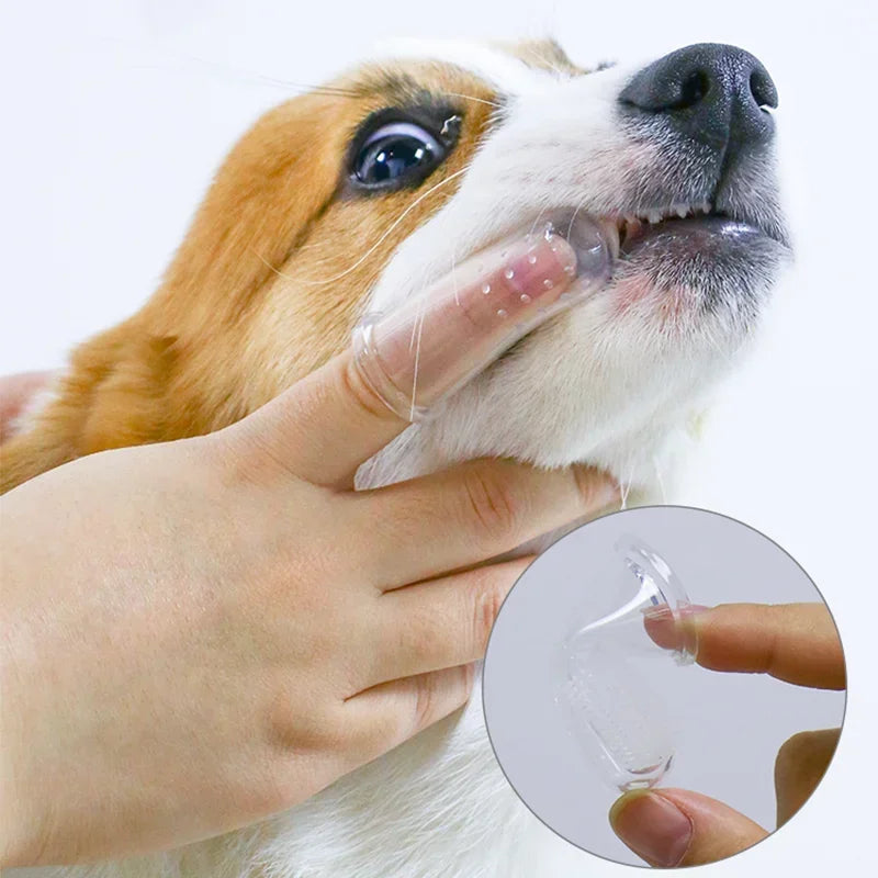 Super Soft Pet Finger Toothbrush, Dog Brush Bad Breath Tartar Teeth Care Tool Dog Cat Cleaning Silica Gel