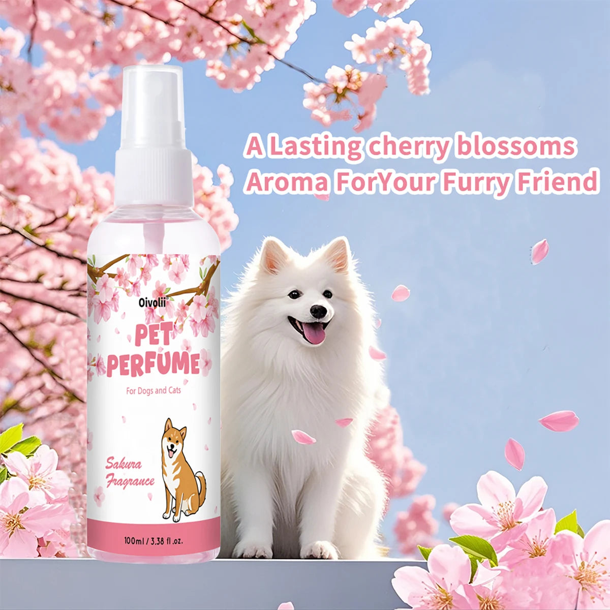 Pet Perfume Spray Natural Sakura Blossom Scent Long-lasting Fragrance Alcohol-free & Mild Odor Removal Suitable for Dogs and Cat