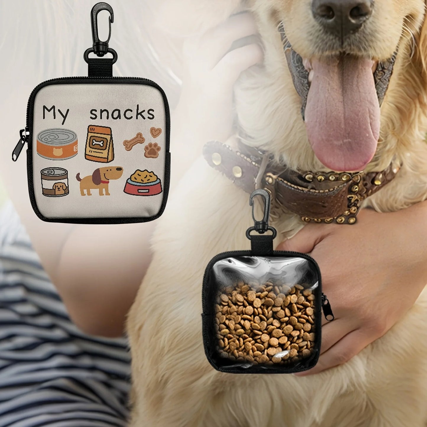 1pc Dog Print Dog Treat Bag with Hook and Zipper - Pet Training Set, Puppy Pet
