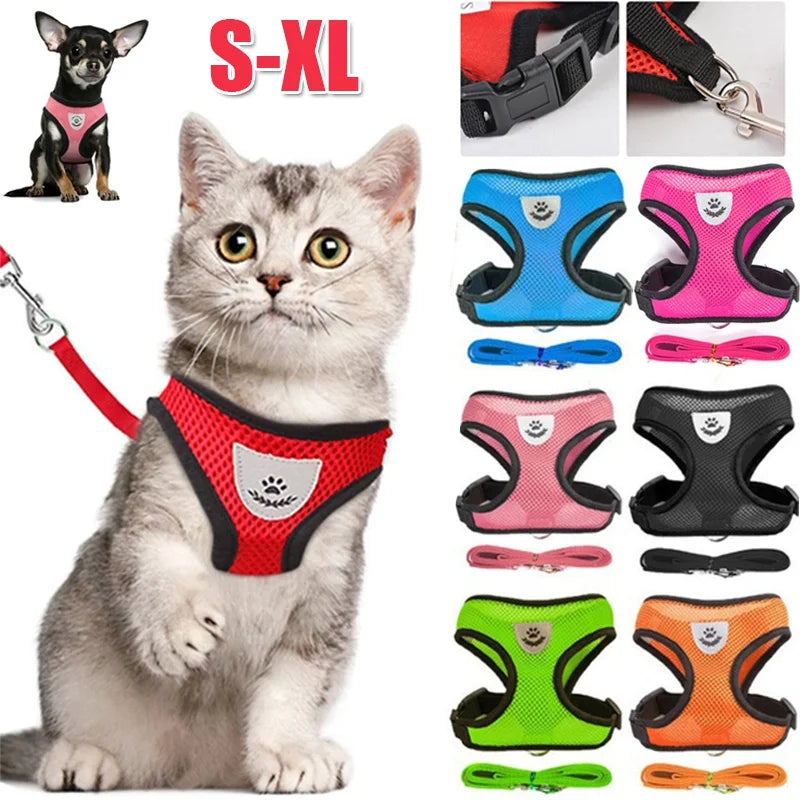 Cat Dog Harness with Lead Leash Adjustable Vest Polyester Mesh Breathable Harnesses Reflective for Small Dog Cat Accessories
