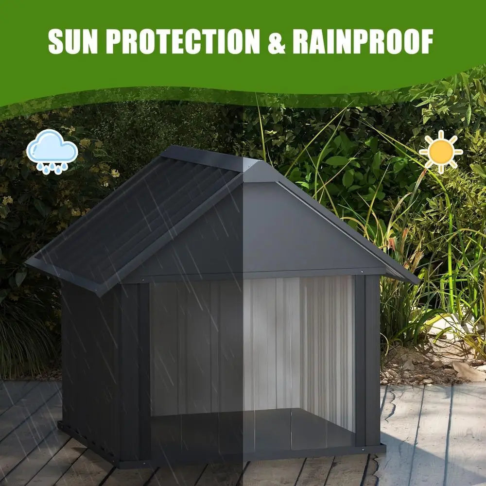 30 Inch Outdoor Dog House With Door Curtain Weatherproof Puppy Shelter Anti‑Chewing Iron Frame For Medium Large Dogs Sturdy Long‑Lasting Dog Tent