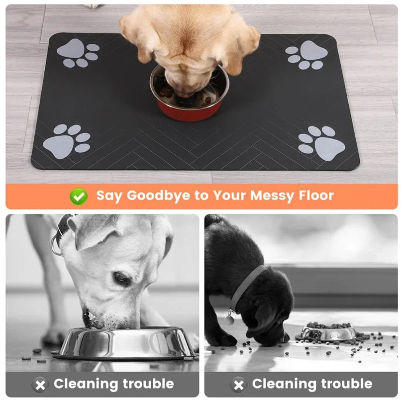 Pet Feeding Pet Placemat for Food and Water Bowl, with Waterproof Rubber Backing, Quick Dry Water Mat for Dog Cat