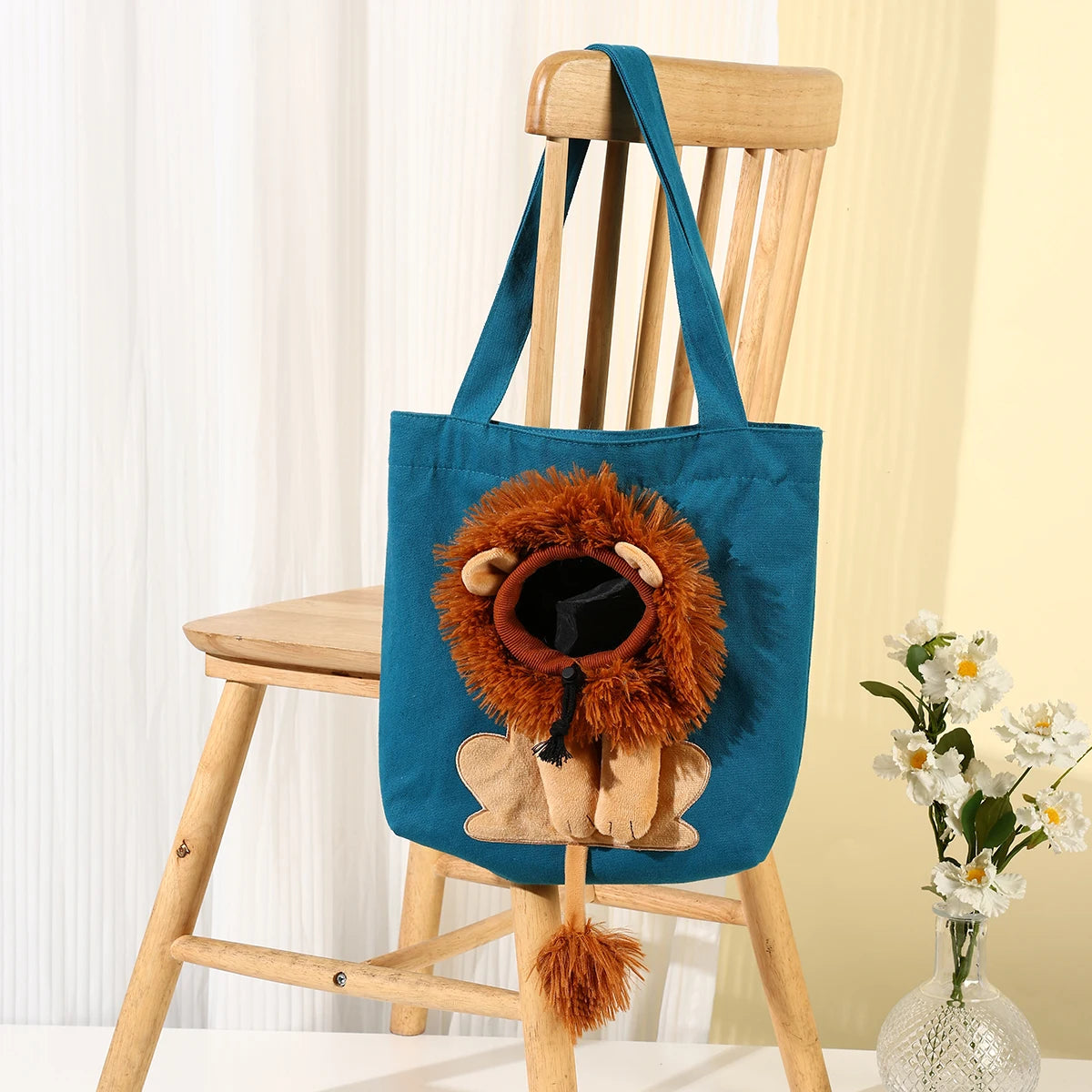 Pet Canvas Shoulder Bag Lion Shaped Cute Cat Carrier Portable Shoulder Carrying Bag Chest Cat Bag Outdoor Cat Tote